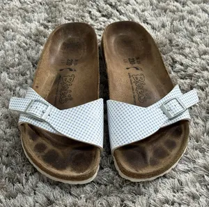 Birkis Birkenstock Sandals Womens 36 US 5 Madrid Blue Gingham Plaid Slide thumbnail 1
