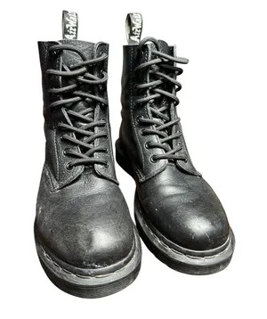 Dr. Martens Black Mono Lace Up Boots Sz 7 Virginia Leather 24479 Women's #S111-3 thumbnail 1