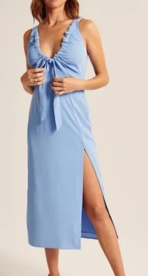 Abercrombie & Fitch Cinched Neck Slip Midi Dress Blue Medium Petite thumbnail 1