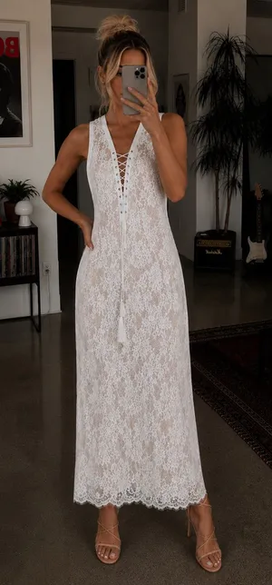 The Jetset Diaries Golden Rose White Lace Maxi Dress Womens Small New NWT thumbnail 1