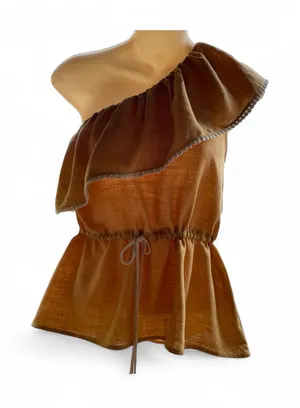 Zara Brown One-Shoulder Blouse thumbnail 1