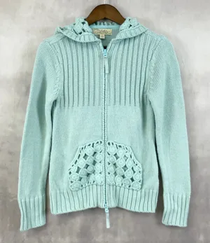 Cabelas Womens‎ Crochet Knit Hoodie Sweater Small Boho Cottage Festival Hippie thumbnail 1