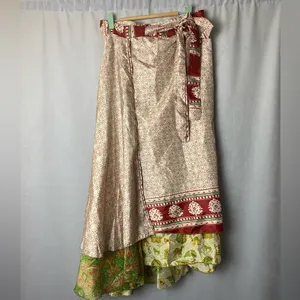 Silk Bohemian Boho Cream Silk Wrap Sari Fabric Indian A-Line Skirt S thumbnail 2