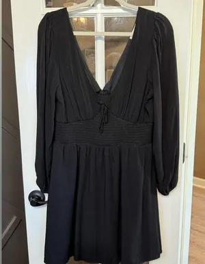 COPPER KEY Black Boho Peasant Stretch Smocked Waist Mini Dress Size XL thumbnail 1