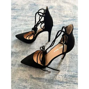 Public Desire Black Faux Suede Lace Up Stiletto High Heels Size 9 thumbnail 4