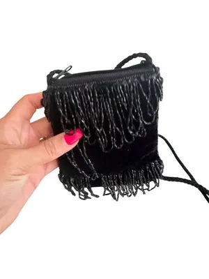 VINTAGE Black Beaded Cocktail Beaded Evening Bag thumbnail 2