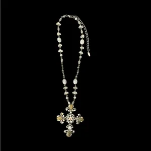 VTG VCLM Ornate Silver Tone Cross Pendant Necklace Rhinestones thumbnail 2