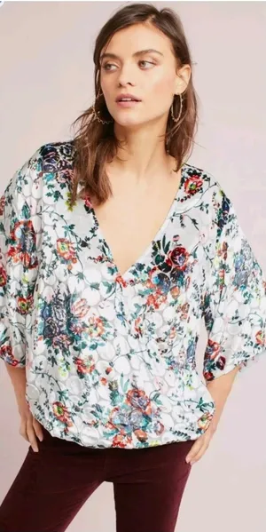 Maeve Anthropologie Umi Wrap Top Burnout Velvet Floral Multicolor Size XL thumbnail 1