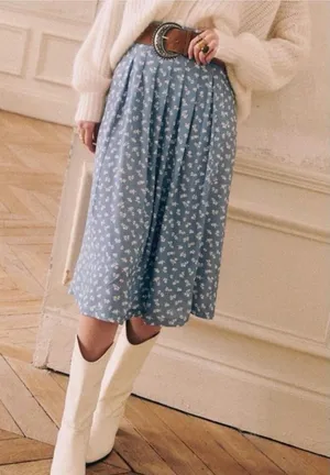 Sezane Alicia Midi Skirt Blue Floral US 10 NWT‎ thumbnail 1
