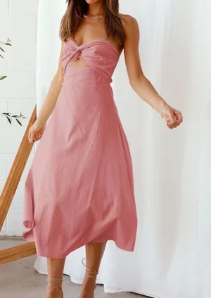 Pink Strapless Midi Dress with Cutout thumbnail 1