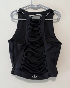 Alo Yoga Movement Black Strappy Back Long Line Sports Bra Size XS thumbnail 1