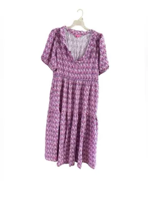 Pink Floral Tiered Midi Dress with Puff Sleeves thumbnail 2