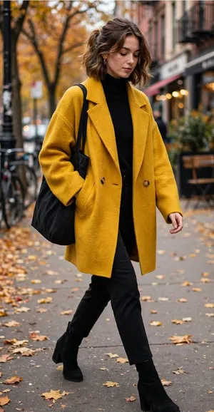 Forever 21 Contemporary Mustard Yellow Wool-Blend Double-Breasted Coat thumbnail 1