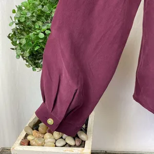 100% Silk Max Studio Burgundy Button Close Long Sleeve Colarless Blouse Top M thumbnail 4