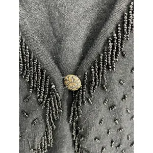 Private Party Women Vest Black Beaded Fringe Angora Lambswool Blend Medium thumbnail 7
