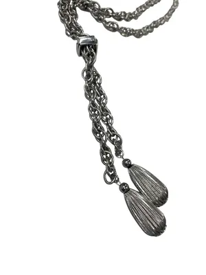 Vintage silver tone rope tasseled Lariat 29" statement chain necklace SKU 10-754 thumbnail 5