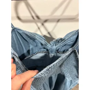 As You Wish Women Light Blue Cotton Chambray Tie Front Wide Leg Jumpsuit Medium thumbnail 7