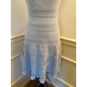 Eliza J Baby Blue Knit Off-The-Shoulder Fit & Flare Dress Pointelle Ribbed thumbnail 3