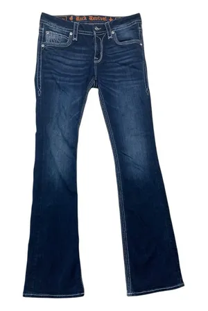Rock Revival 28 Sundee mid rise boot cut Dark Blue denim Jeans western chunky thumbnail 1