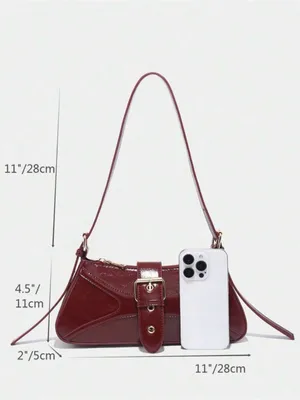 SHEIN Burgundy Mini Shoulder Bag with Buckle Strap thumbnail 5