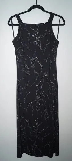 Breakin' Loose Vintage Y2K Maxi Dress Black Floral with Shimmer Size 9/10‎ thumbnail 1