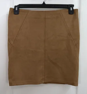 Charlotte Russe tan‎ faux suede pencil zip mini skirt business casual neutral L thumbnail 1