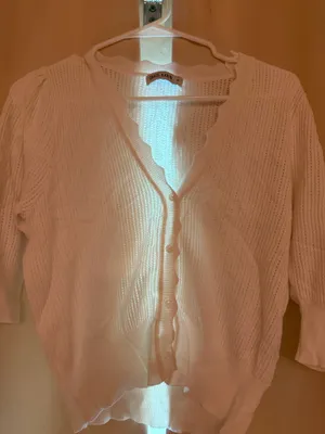 Grace Karin White Scalloped V-Neck Knit Cardigan thumbnail 4