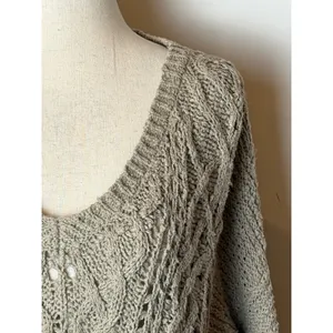 Free People Sweater Women Small‎ Tan Gray Cross My Heart Pullover Cable Knit thumbnail 7