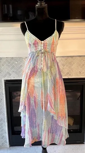 Free People multicolor feather asymmetrical maxi dress thumbnail 1