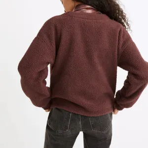 Madewell $98 Re(sourced) Fleece Chocolate Brown Teddy Bear Cardigan Sweater Fall thumbnail 2