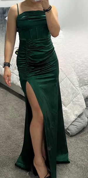 Revelry Satin Slit Long Prom Formal Gown Slip thumbnail 1