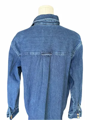 Sézane - Sofie Denim Shirt Dress Dark Blue Oversized Button Front Sz S thumbnail 5