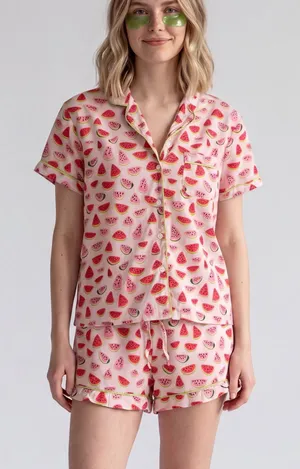 Mahogany Watermelon 100% Cotton Short Pajama Set pjs vacation whimsy novelty thumbnail 1
