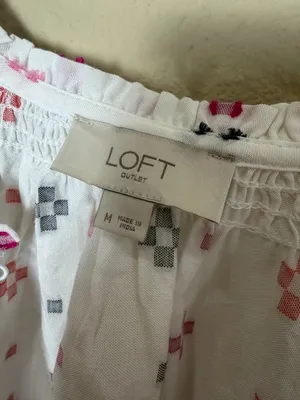 LOFT Outlet Balloon Sleeve Embroidered Peasant Top Blouse Shirt Size Medium thumbnail 6