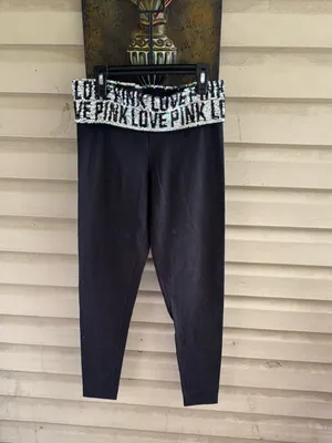 PINK Victoria's Secret Black Leggings with Sequin 'LOVE PINK' Waistband thumbnail 4