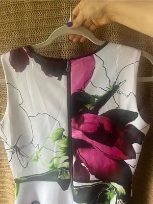 Floral V-Neck Midi Dress in White with Pink & Green Accents thumbnail 6