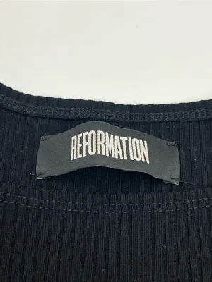 Reformation Classic Black Ribbed Short Sleeve Scoop-neck Dress Womens XS Stretch thumbnail 2