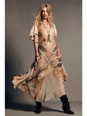 Free People Bohemian Witchy Celestial Nights Maxi Dress in Fairy Combo XL thumbnail 3