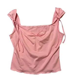 Cider Medium Light Pale Pink Tank Top Tie Strap Lettuce Trim Draped Scoop Neck thumbnail 1