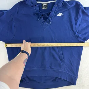 Nike M Medium Hoodie Sweatshirt Classic Swoosh Pullover Deep V-Neck Lace Up Blue thumbnail 9