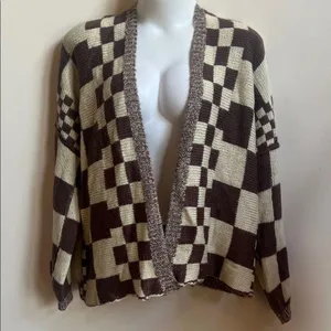 Velvet Tees McKenzie Child like style cardigan Brown and Cream Checkered Cardigan thumbnail 1