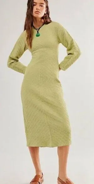 NWOT Free People Gabby Seamless Midi Dress in Dried Aloe M/L thumbnail 1