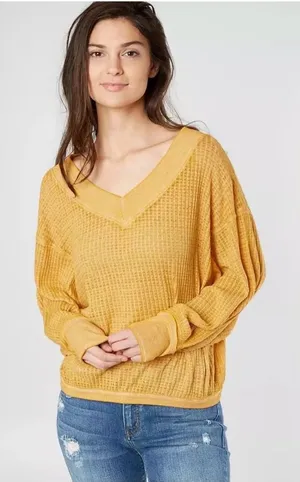 We the Free ! Women's Yellow V-Neck Sweater thumbnail 1