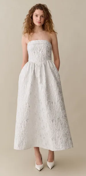 NWT Few Moda Sena Dress size 10 silver celestial brocade strapless midi o.p.t thumbnail 1