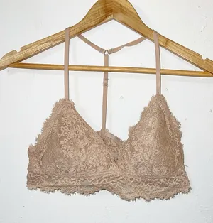 aerie Lace v neck T back nude adjustable straps Bralette thumbnail 1