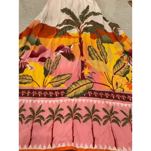 New Paper Heart Strapless Maxi Dress Linen Tropical Palm Print Resort Size Small thumbnail 7