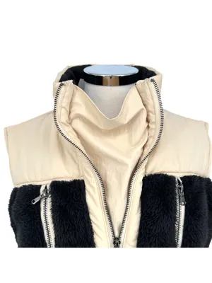 Hyfve Two-Tone Sherpa Fleece Nylon Vest Half Zipper Black Cream Size Small NWT thumbnail 3