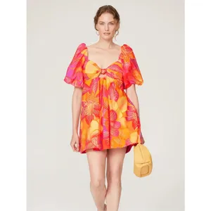 Farm Rio Summer Garden Mini Dress Tropical Vibrant Pink thumbnail 2