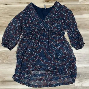 Urban Outfitters Long Sleeve Print Metallic Chiffon Lined Dress Women’s Large thumbnail 1