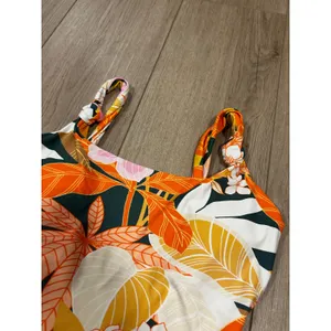 Aerie Real Good One Piece Swimsuit Orange Tropical Floral Tie Back Small S thumbnail 2